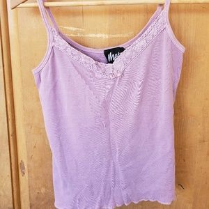 Spaghetti strap tank with lace detail